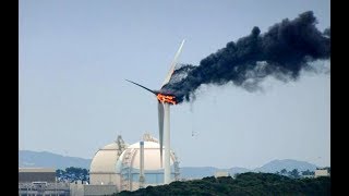 【衝撃】故障か？？ 巨大な風力発電機が倒壊、炎上する瞬間！【事故】