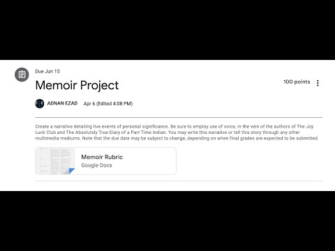 Distance Learning: Memoir Project