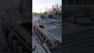 pair of Ukrainian BMP-2 with 30-mm 2A42 autocannons firing at russia forces