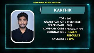 Got placed as " HUMAN RESOURCE (HR) " | Pyspiders Basavanagudi |  "KARTHIK"