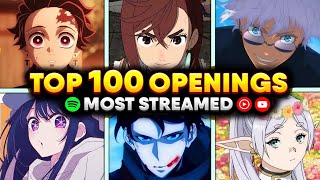 TOP 100 Most Listened Anime Openings of all time (Spotify - Youtube Music - Youtube)