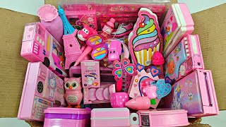 Pink Stationery Collection From The Box - password pencil box, school stationery, makeup box, eraser