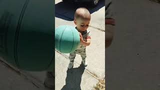 Liam loves playing ball #basketball #babyboy #outdoorfun #startearly #cutebaby #outdoorplaytime