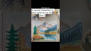 Veiw of Mountains and lake scenery with 🖌️ water colors🎨 🗻 .