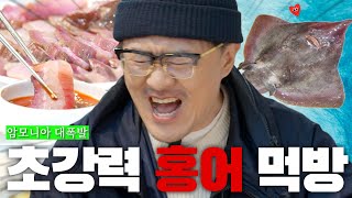 폭싹 삭았수다☠️ 먹을 때마다 터지는 삭힌 홍어 극한 (술)먹방🍶 | 홍어 모둠회 + 홍어삽합 + 홍어라면 + 홍어찜 +홍어 무침 + 갑오징어 + 민어전 + 꼼장어볶음 + 소주