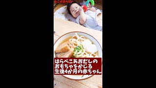 沖縄のきしもと食堂で沖縄そばではなく、はらぺこあおむしをかじる赤ちゃん 生後4か月 #shorts