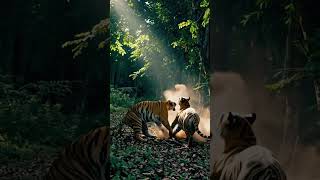 Two Tigers Clash in Wild! 🐅 #TigerFight #WildBattle #shortvideo