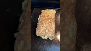 Leftover ground beef taco omelette on the griddle. #beef #eggs #breakfast #castironcooking #keto
