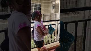 #holi#celebration #festival #colors#apartment#balcony#pandamic#siblings#water#balloons#rang