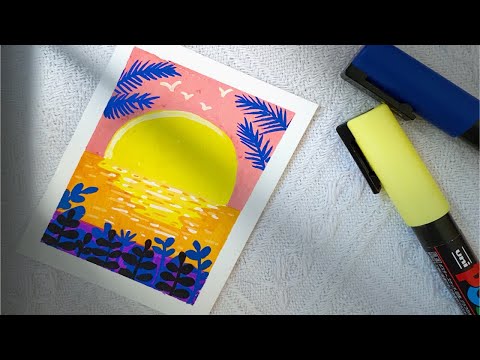马克笔画画｜丙烯马克笔·日落插画·ins风