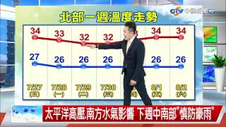 【義仲氣象報報】太平洋高壓.南方水氣影響 下週中南部"慎防豪雨"│中視晚間氣象 20250727