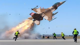Female pilot of US F-16 fighter jet takes off Crazy at full speed in emergency