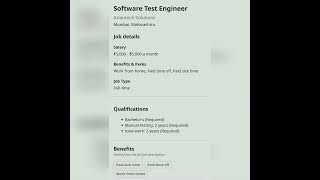 Software Test Engineer#experienced #getemployed #youtubeshorts #softwaretestengineer #qajobs