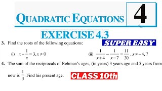Quadratic Equations Class 10th Maths Chapter 4 Exercise 4.3 - Q3 & Q4