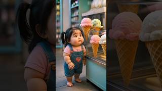 Cute baby girl eats a big icecream 😢 #ai #icecream #cute #baby #girl
