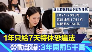 雇主勿踩雷！1年只給7天特休「恐違法」勞動部曝：3年共開罰5千萬｜投資理財、財經新聞 都在94要賺錢