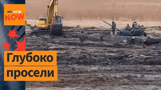 Застрявшие российские танки пришлось откапывать из грязи