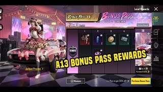 A13 BONUS PASS IN BGMI / A13 BONUS PASS REWARDS PRICE / BGMI A13 BONUS PASS RELEASE DATE KAB AAYEGA
