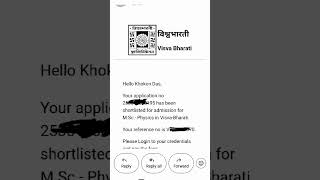 visva Bharati University shortlisted for MSc physics mail 2025