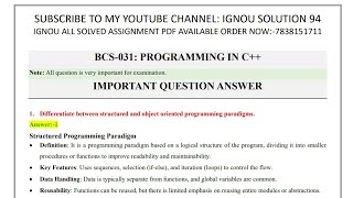 BCS-031 SOLVED IMPORTANT QUESTION || BCA 3RD SEMESTER SOLVED IMPORTANT QUESTION DECEMBER 2024 EXAM.