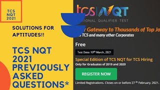 TCS NQT 2021|| Previously Asked Questions|| Solved Aptitude questions