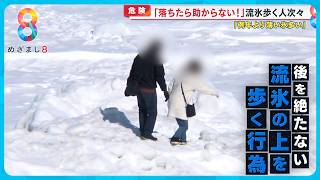 【危険】流氷を歩く人続出｢見たことのない景色で…｣海保警告｢転落すると短時間で死に…｣【めざまし８ニュース】