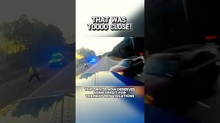 This semi truck driver deserves credit for a few next violations for a good brakes and fast reaction