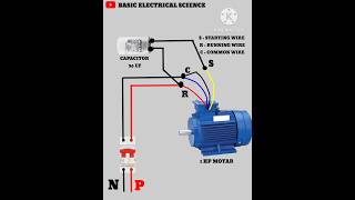 Single phase motor connection | 4 wired motar with capacitor connection Diagram|#shorts