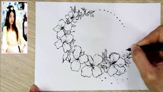 How to draw a floral garlands with pen - sketch scenery