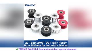 POWGE 2MGT 2GT 20 Teeth Timing Idler Pulley Bore 3/4/5mm with Bearing Black for GT2 Synchronous belt