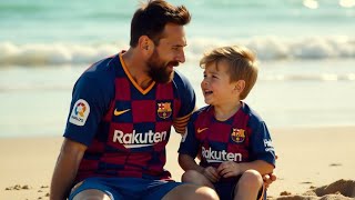 Lionel Messi Comforts Crying Boy on the Beach | Emotional Moment in Barcelona Jersey 🌊⚽