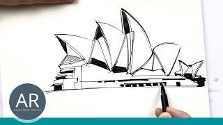 Sydney Opera House Skizze  – Ein Meisterwerk der Architektur. Architektur zeichnen leicht gemacht