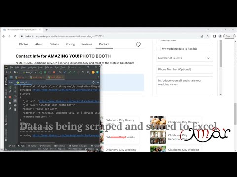 Scraping vendors contacts from The Knot website into excel