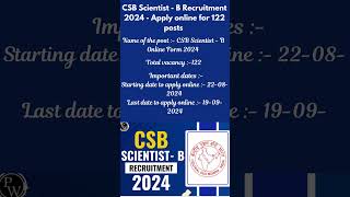 CSB Scientist - B Recruitment 2024#jobvacancy2024​ #governmentjobs2024​ #latestjobsintelugu​