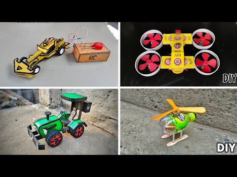 4 Amazing DIY TOYs| Plastic Bottle Helicopter - RC Car | Matchbox Drone - Tractor