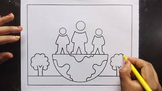 World Population Day Poster Drawing / Population Day Drawing Easy / Drawing Competition