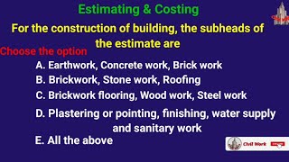 "Breakdown of Building Construction Estimates" | "Subheads of Building Construction Estimates" #MCQs