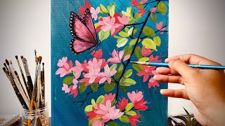 🦋Painting a Beautiful Flower Branch With a Cute Butterfly | Acrylic Painting | Huy Hội Họa ART