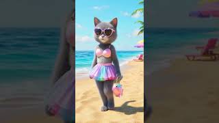 Stylish Cat Owns the Boardwalk! 😎🏖️ #Shorts