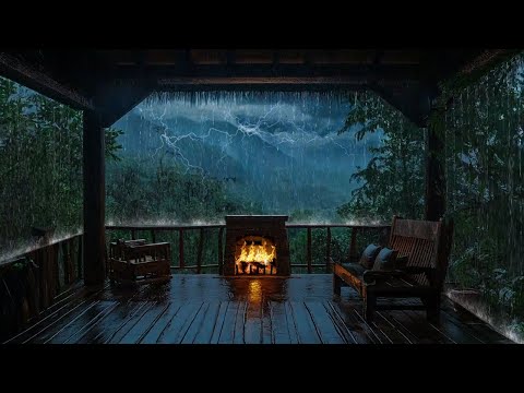 🔴 Thunderstorm on a Rainy Cabin Porch ⛈️| Improve Sleep & Relieve Stress with Rain Sounds