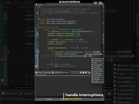 0054 Java Concurrency: handle interrupt Executors #java #programming #coding #shorts