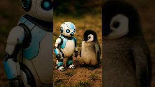 robot penguin meets a real baby penguin #penguin