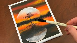 Moon Reflection/Easy Acrylic Painting for Beginner/Step by Step/Painting Tutorials