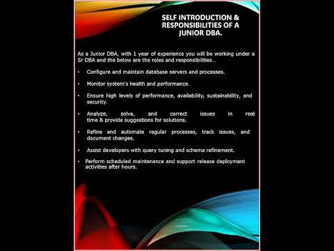 Self Introduction & Responsibilities of Junior DBA #shortsfeed #shorts #viralshorts