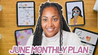 Resetting my digital planner (and iPad) & paper planner for June! JUNE 2025 MONTHLY PLAN WITH ME ✍🏾