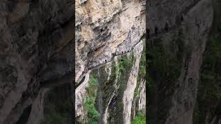 一起看中国 |在重庆武隆青龙峡谷竟然藏着一条距谷底200米高的挂壁水渠，该渠修建于上世纪90年代，修建难度极高，向勤劳勇敢的修建者致敬#中国 #中国語 #中國 #中文 #china #chinese