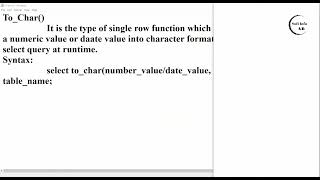 Sql to char function | to char function in database