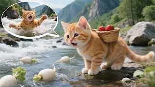 Kitten Ginger Cries for Help After Mama Cat Falls into River—A Gentle Bear Appears 😿❤️🐻