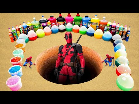 Big Toothpaste Eruption from Deadpool pit, Balloons Coca Cola, Mirinda, Fanta vs Mentos & Sodas
