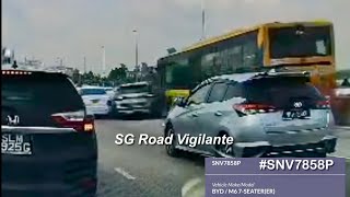 17jul2025  #SNV7858P byd m6 cut queue by crossing double white line get hit by causeway link bus